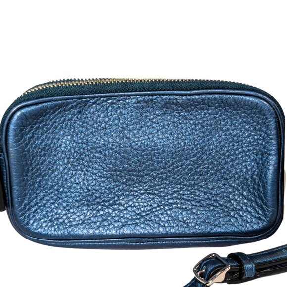 Coach Metallic Blue Leather Mini Double-Zip Pouch Crossbody Camera Bag F53372 - Picture 4 of 11